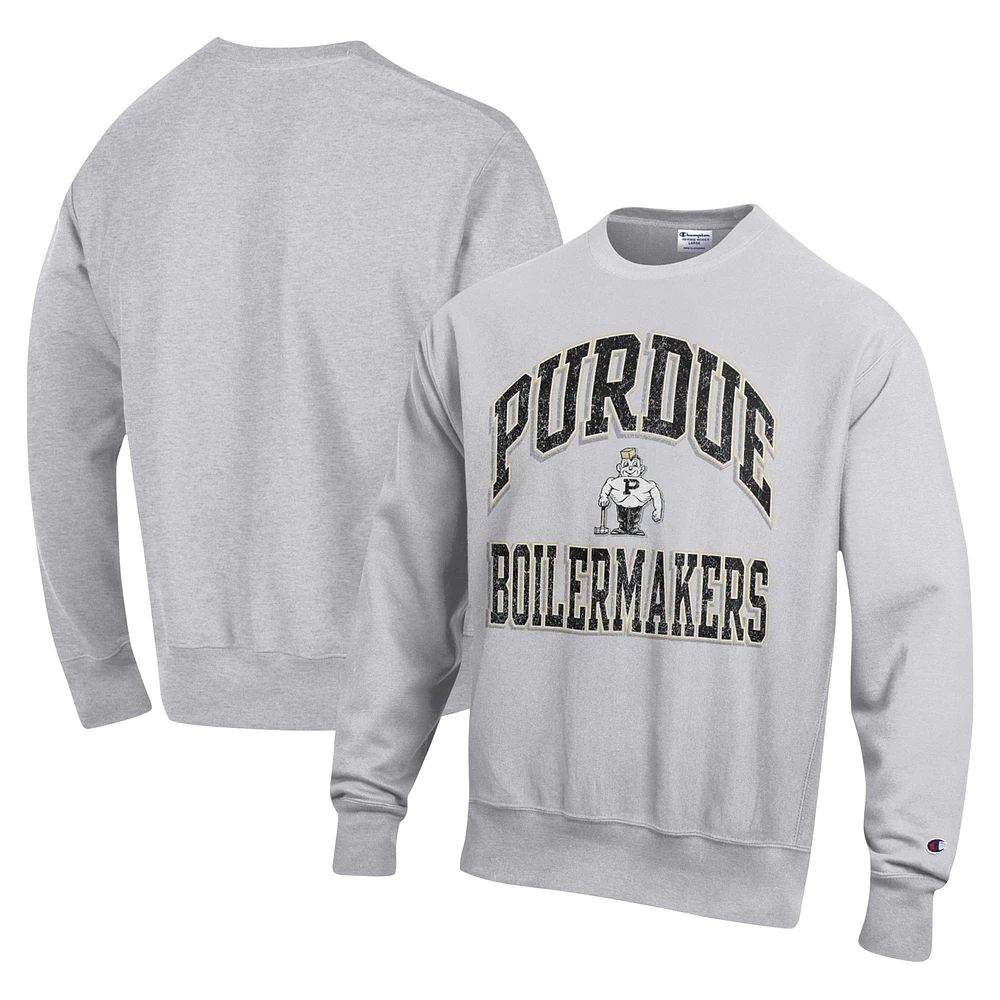 Men's Champion Heather Gray Purdue Boilermakers Vault Late Night Reverse Weave Pullover Sweatshirt