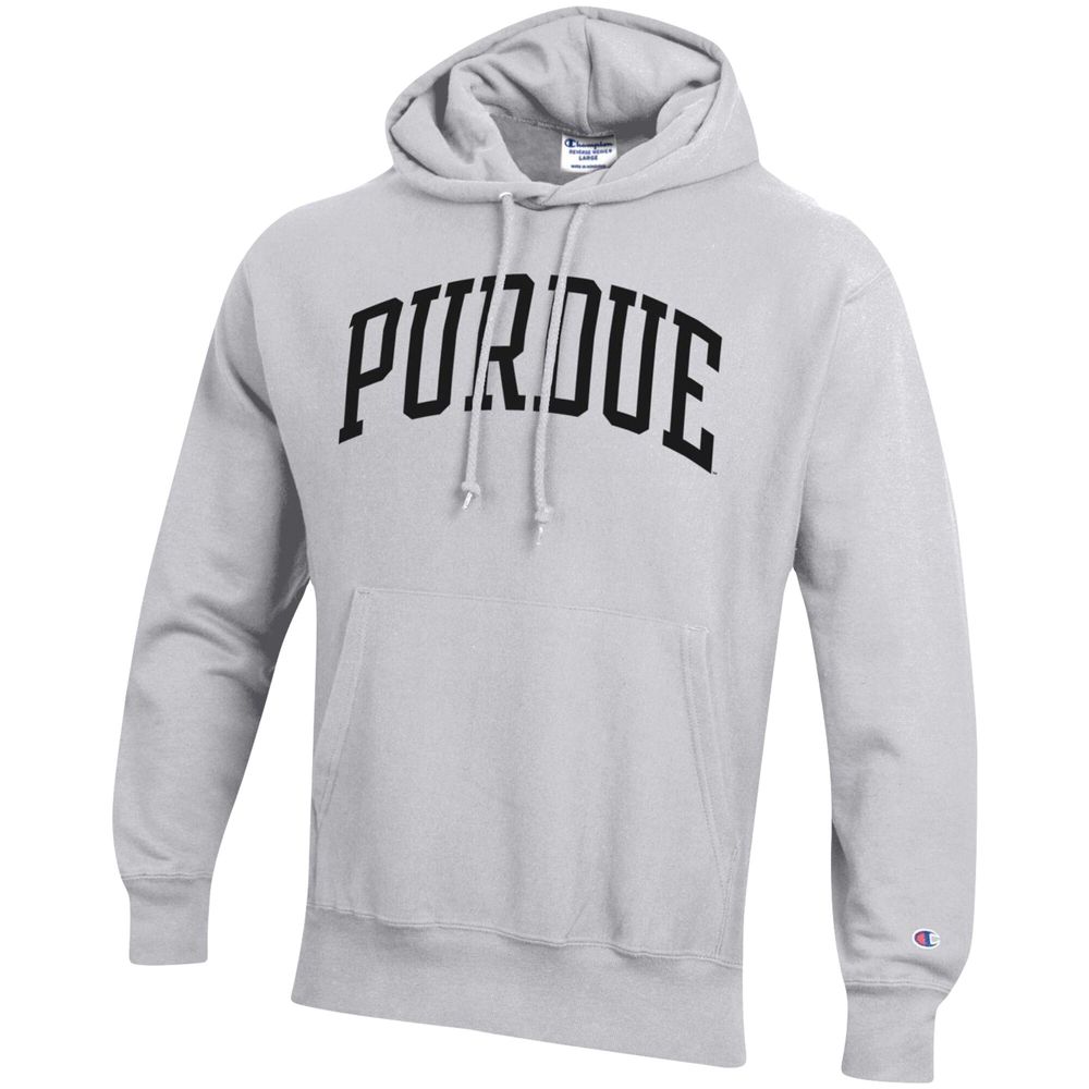 Men's Champion Heathered Gray Purdue Boilermakers Team Arch Reverse Weave Pullover Hoodie