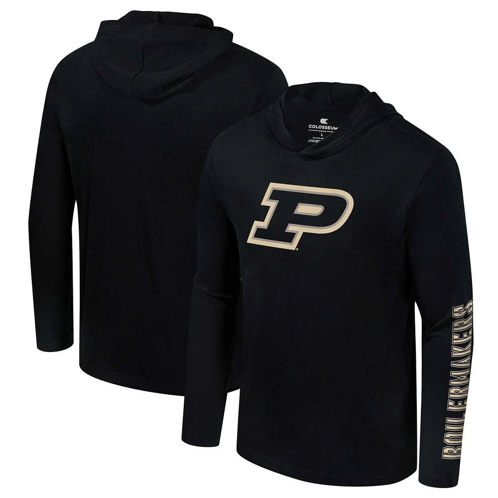 Men's Colosseum Black Purdue Boilermakers Color Pop Active Blend 2-Hit Long Sleeve Hooded T-Shirt