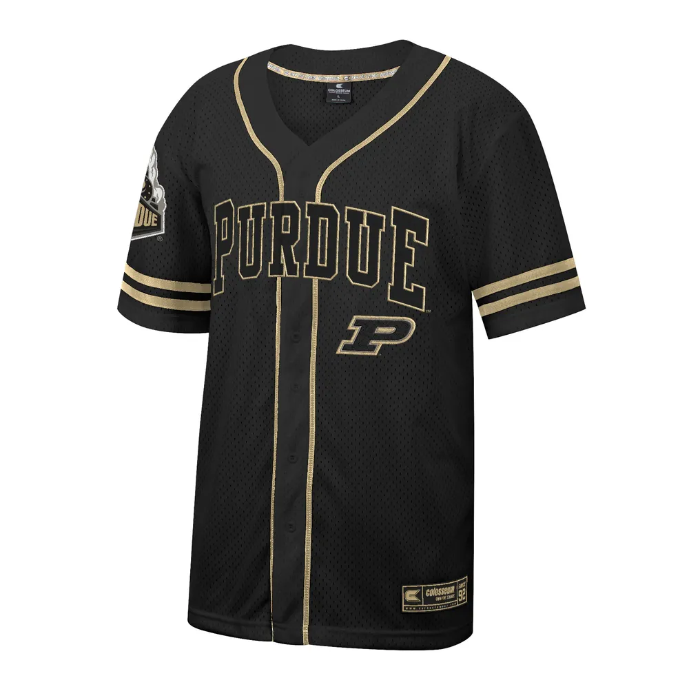 Maillot de baseball boutonné en maille Free Spirited Purdue Boilermakers Colosseum noir pour hommes