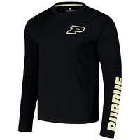 Men's Colosseum Black Purdue Boilermakers Logo Lockup 3-Hit Active Blend Long Sleeve T-Shirt