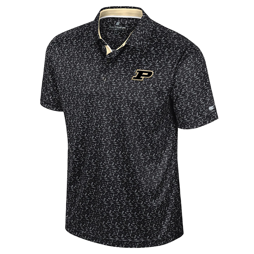 Men's Colosseum Black Purdue Boilermakers Sublimated Golf Polo