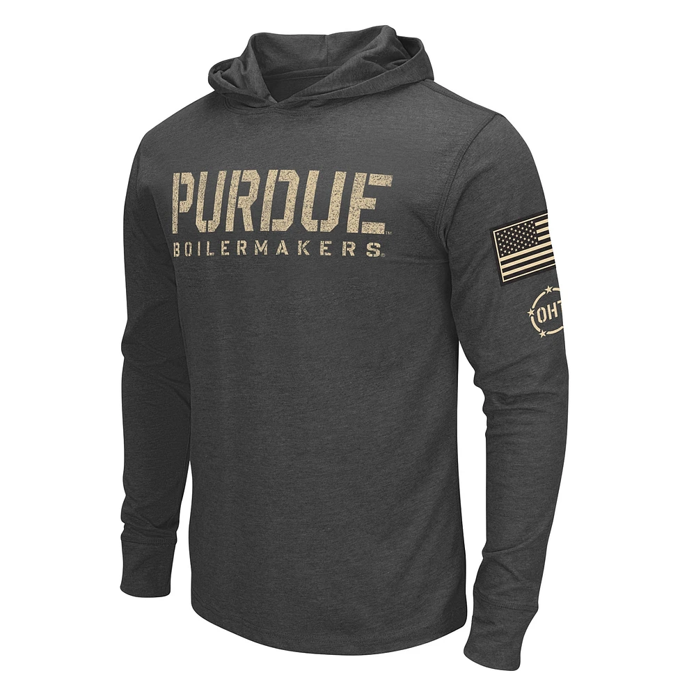Colosseum Charcoal Purdue Boilermakers Team OHT Military Appreciation Hoodie T-shirt à manches longues pour hommes