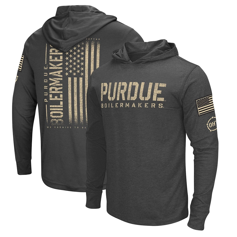 Colosseum Charcoal Purdue Boilermakers Team OHT Military Appreciation Hoodie T-shirt à manches longues pour hommes