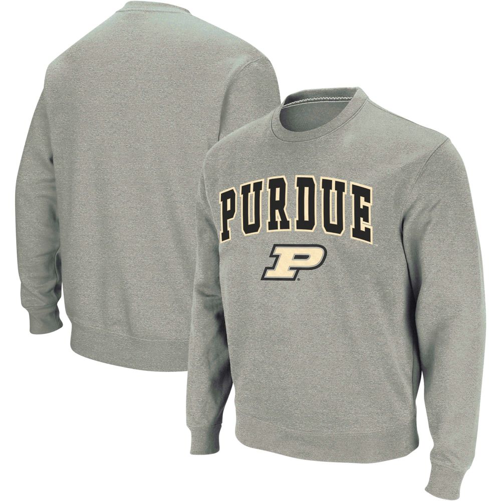 Men's Colosseum Heather Gray Purdue Boilermakers Arch & Logo Crew Neck Sweatshirt