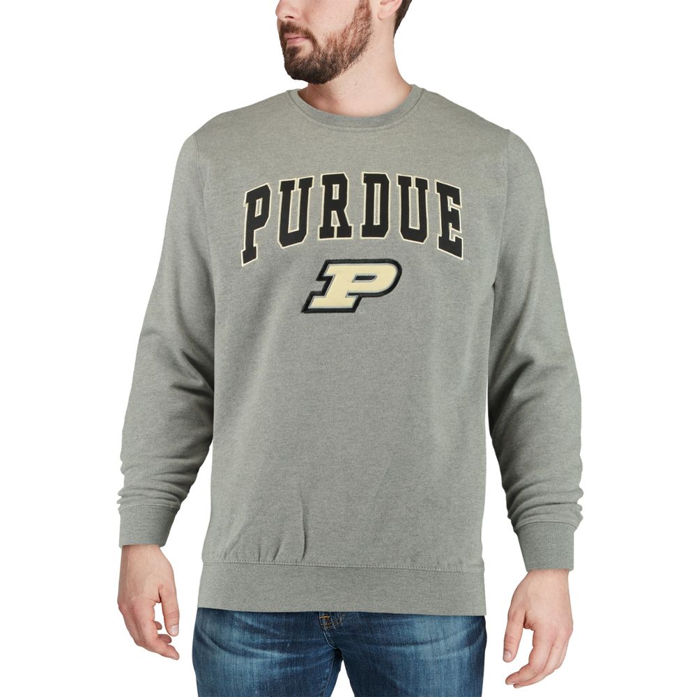 Men's Colosseum Heather Gray Purdue Boilermakers Arch & Logo Crew Neck Sweatshirt