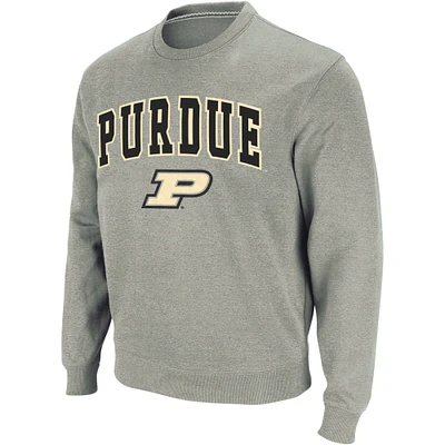 Men's Colosseum Heather Gray Purdue Boilermakers Arch & Logo Crew Neck Sweatshirt