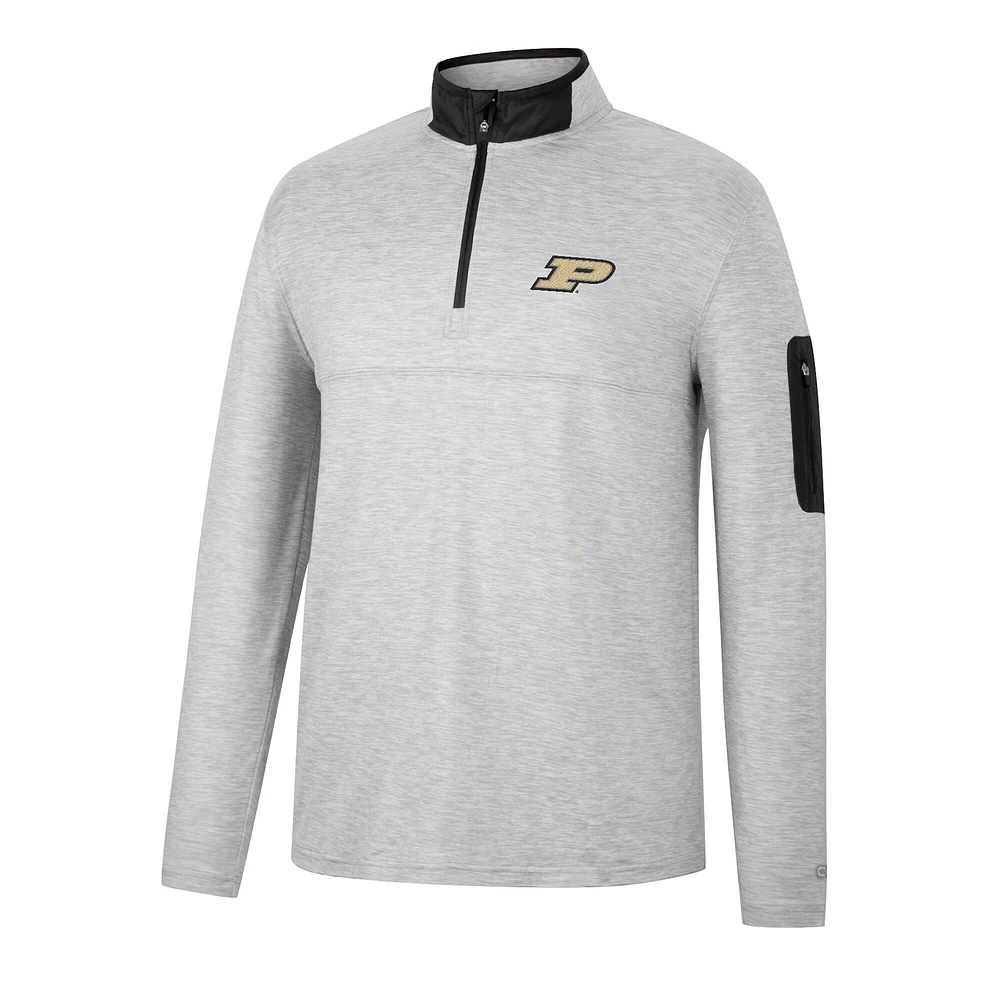 Men's Colosseum Heathered Gray/Black Purdue Boilermakers Country Club Windshirt Quarter-Zip Jacket