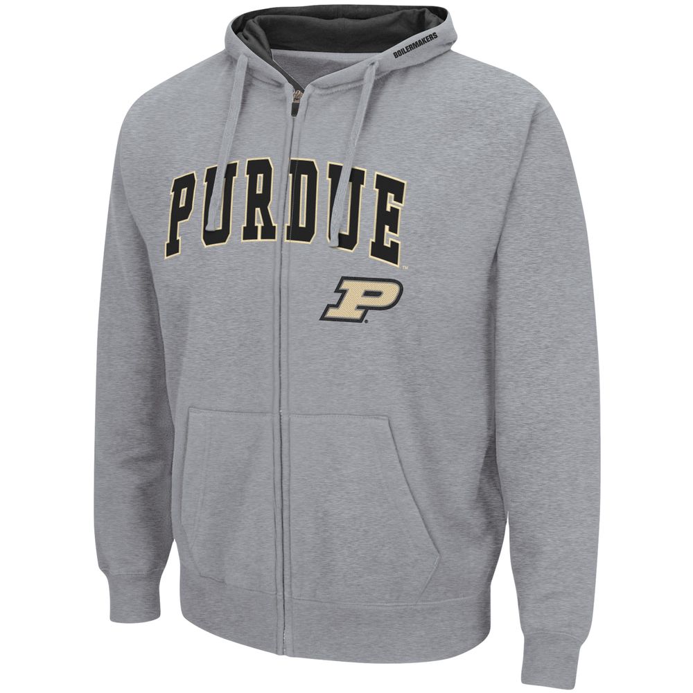 Men's Colosseum Heathered Gray Purdue Boilermakers Arch & Logo 3.0 Full-Zip Hoodie