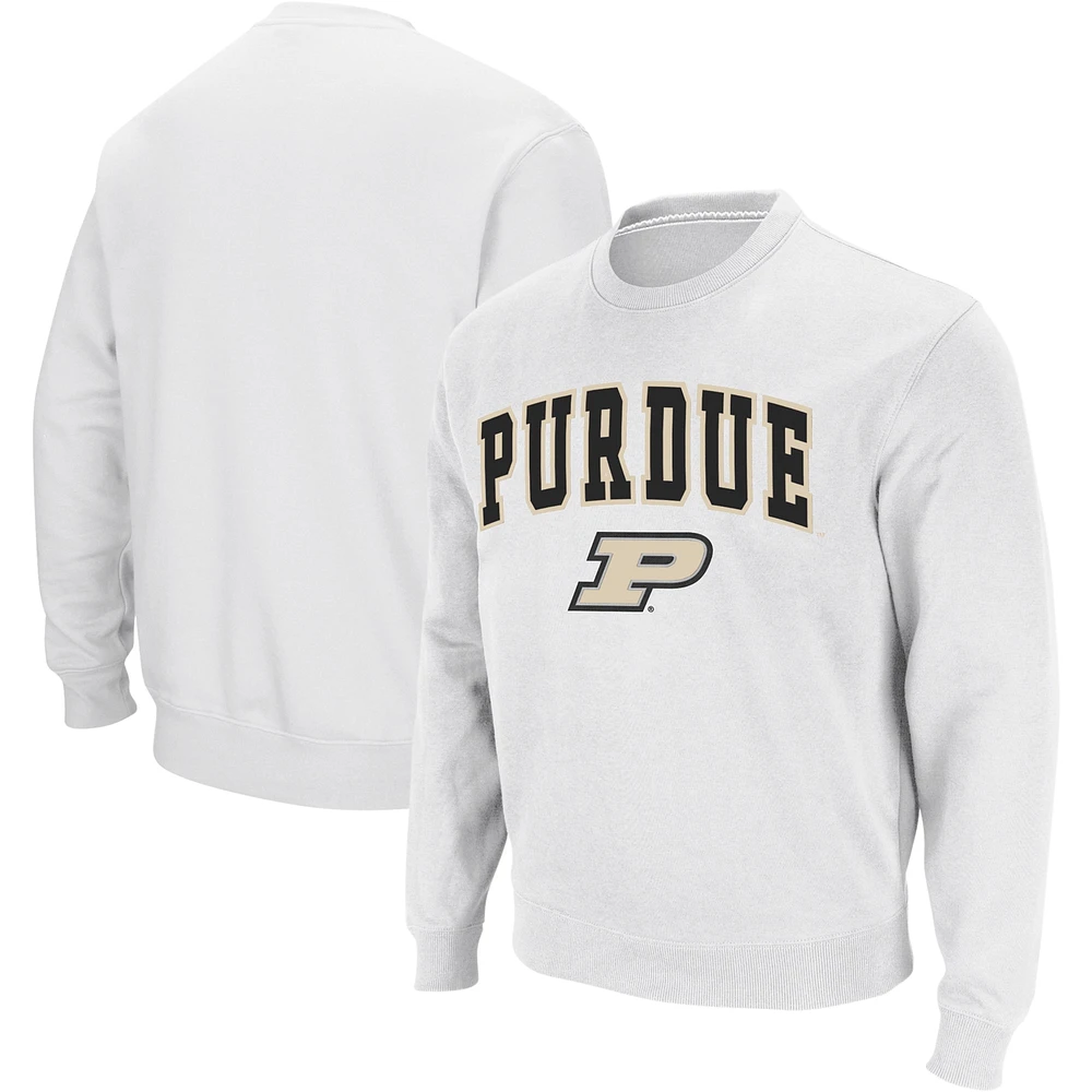 Men's Colosseum White Purdue Boilermakers Arch & Logo Crew Neck Sweatshirt