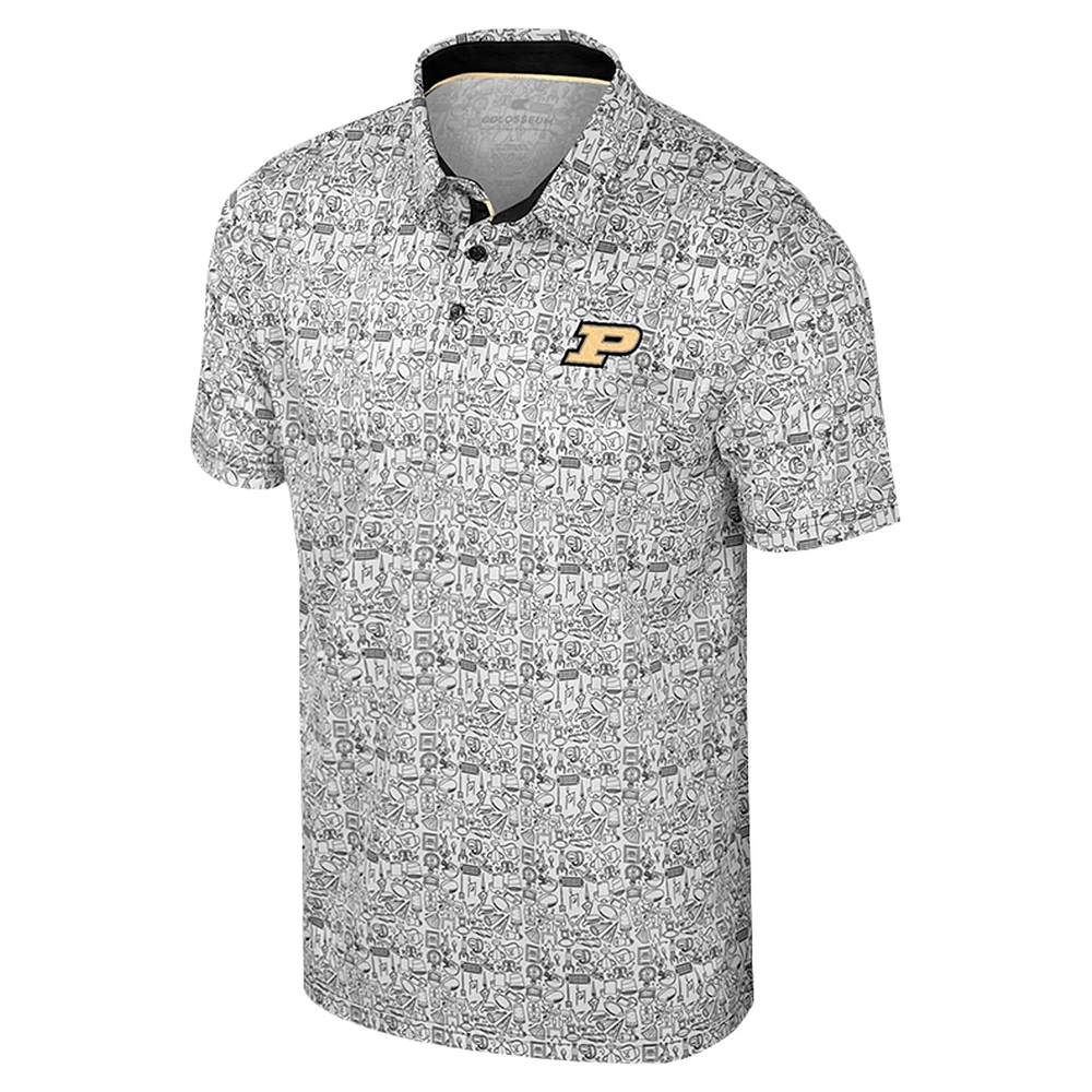 Men's Colosseum White Purdue Boilermakers It's Time! Allover Print Polo