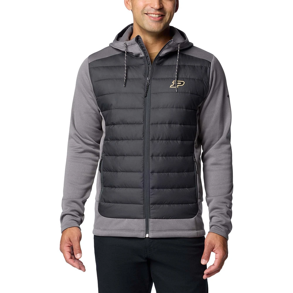 Veste à capuche hybride entièrement zippée Columbia Purdue Boilermakers Out-Shield pour homme, anthracite/gris