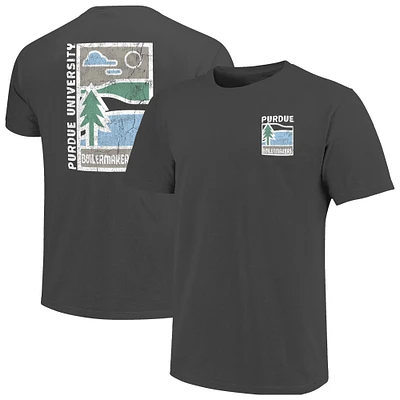 T-shirt pour homme en graphite Purdue Boilermakers Comfort Colors, motif minimaliste Vista, effet vieilli
