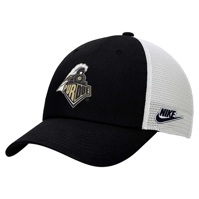 Casquette ajustable Nike Purdue Boilermakers Vintage Club Trucker pour homme, noire/blanche