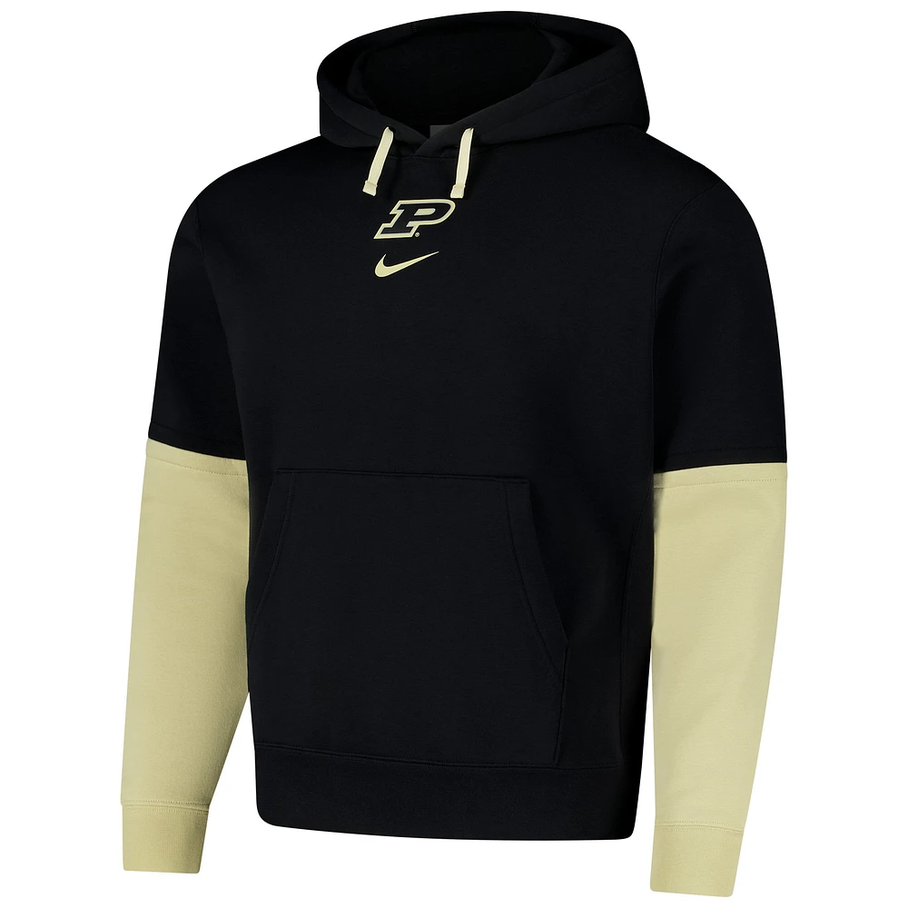 Men's Nike Black Purdue Boilermakers 2024 Sideline Club Fleece Pullover Hoodie