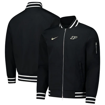 Veste aviateur entièrement zippée Nike Purdue Boilermakers noire pour homme