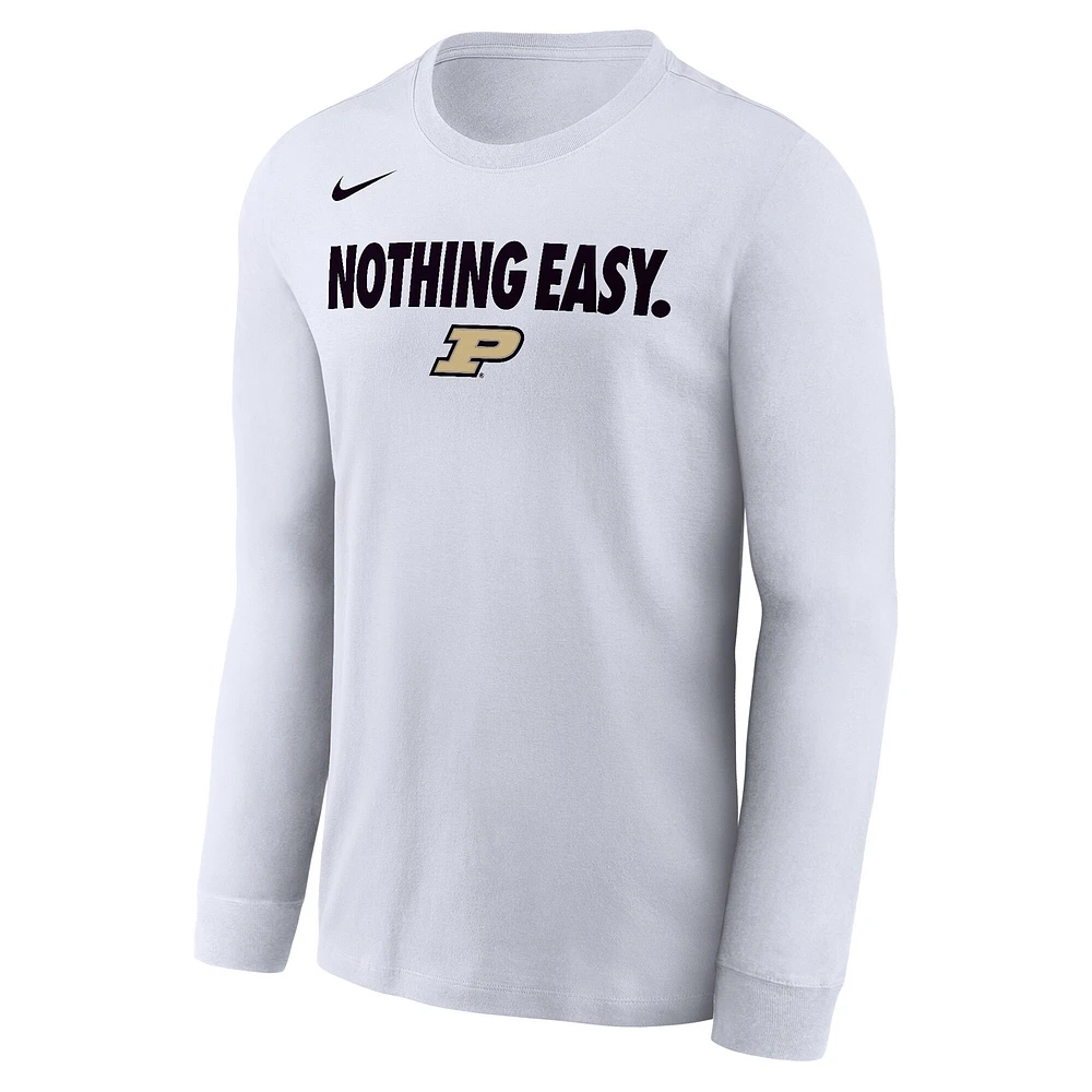 T-shirt à manches longues Nike Purdue Boilermakers 2025 On-Court Bench pour homme Blanc