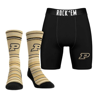 Lot de chaussettes et caleçons boxeurs Rock Em Socks pour hommes Purdue Boilermakers Primary Crew