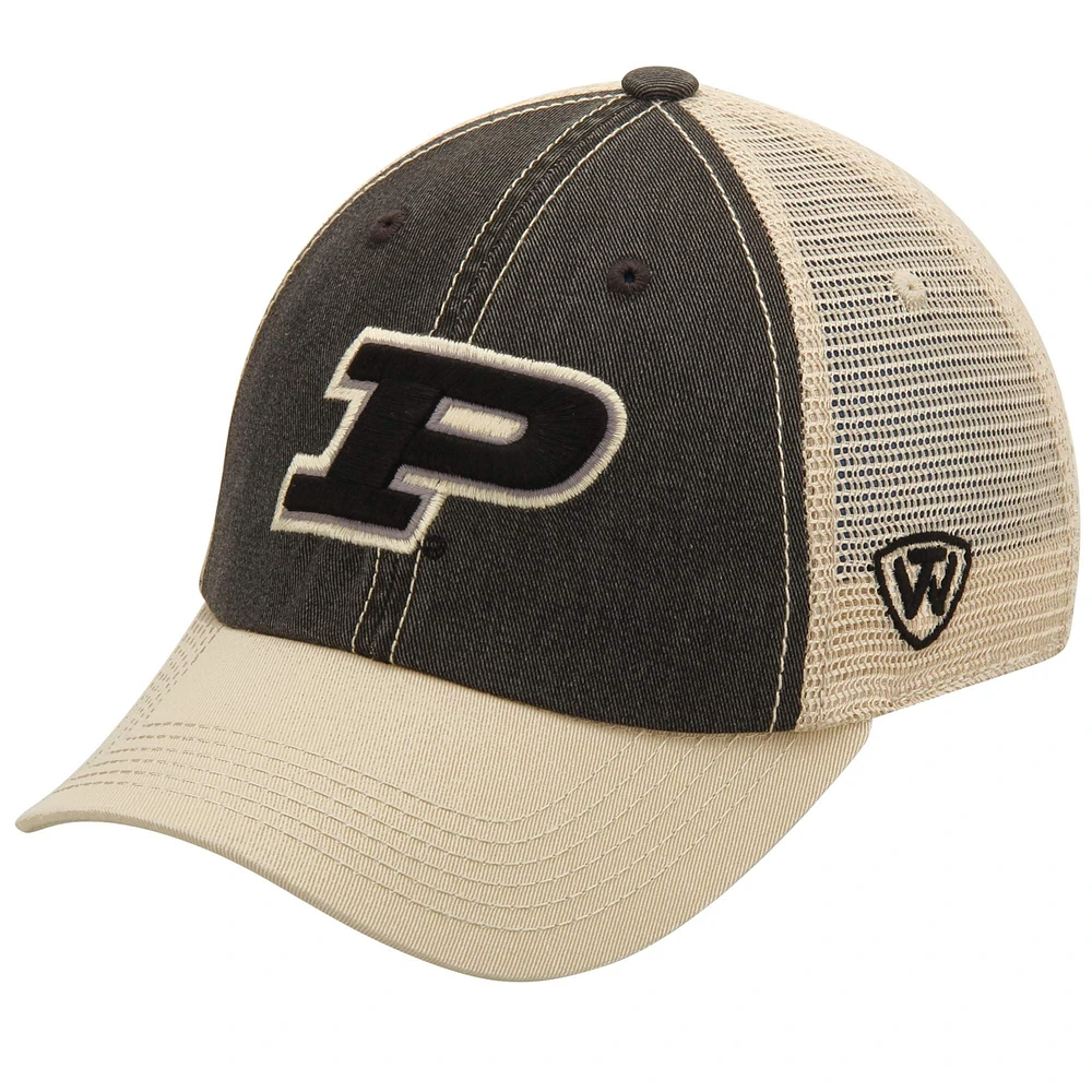 Casquette de camionneur tout-terrain Purdue Boilermakers Top of the World noire/beige pour homme