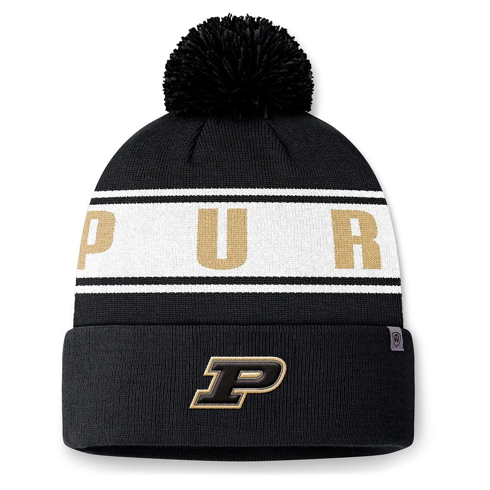 Bonnet en tricot à revers avec pompon Purdue Boilermakers noir Top of the World pour homme