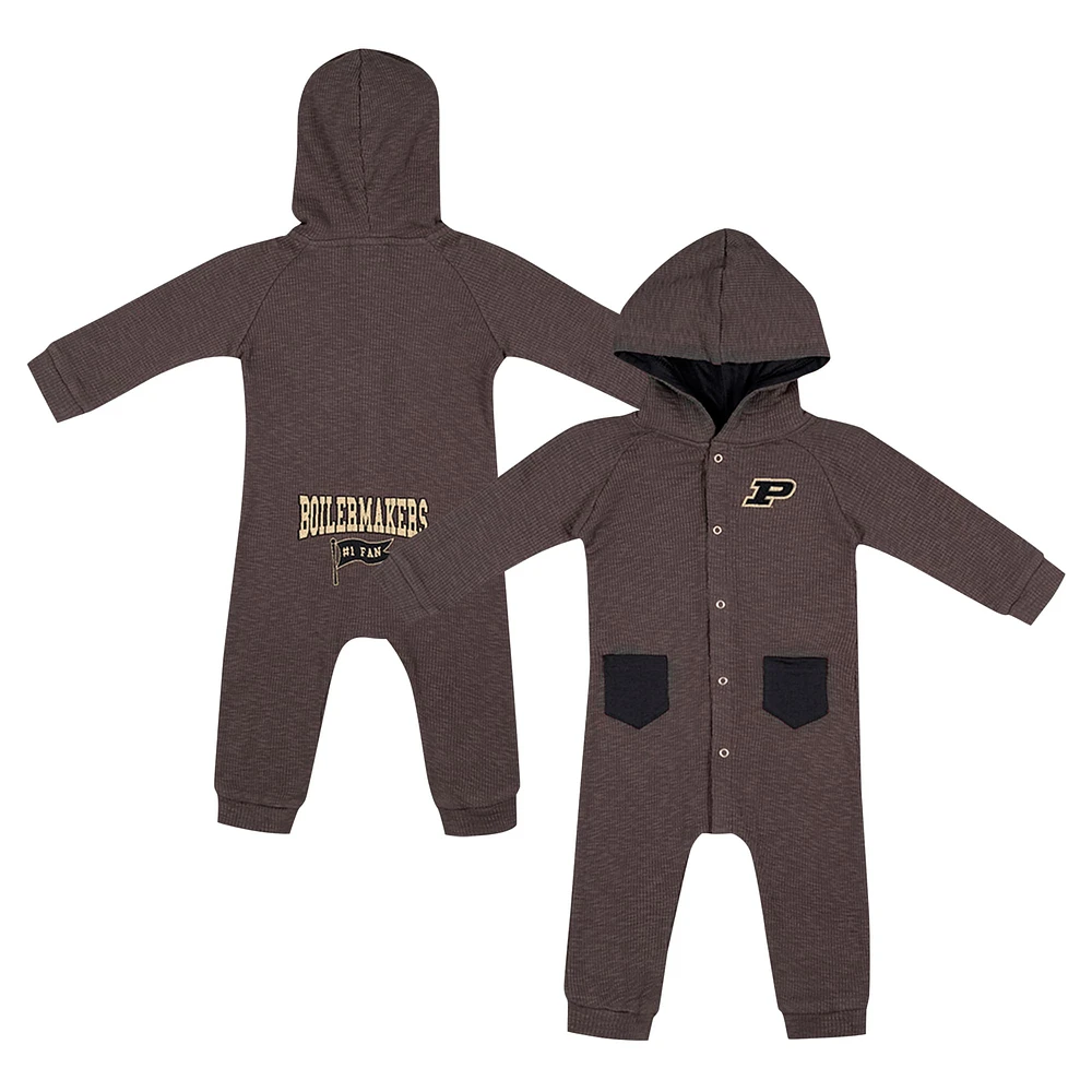 Newborn & Infant Colosseum Charcoal Purdue Boilermakers Zando-Zan Waffle Full-Snap Hooded Romper