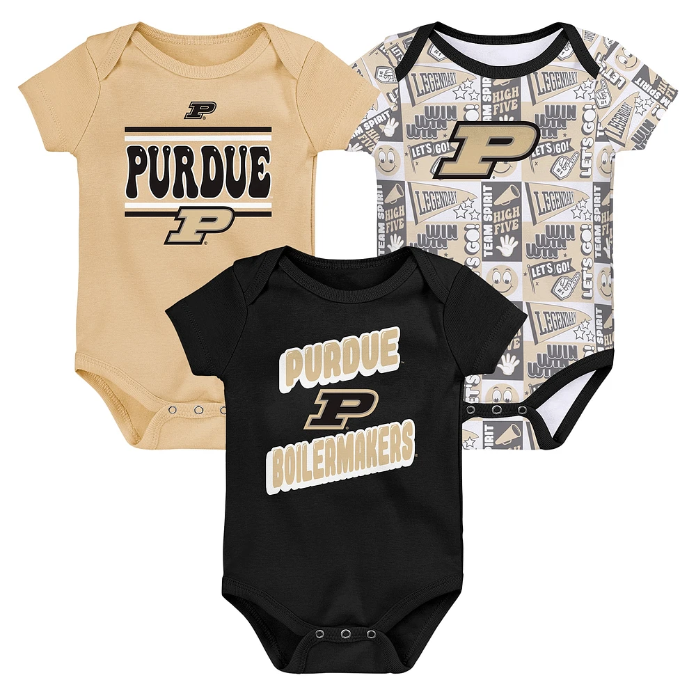 Newborn Black Purdue Boilermakers Sunday Comics 3-Pack Bodysuit Set