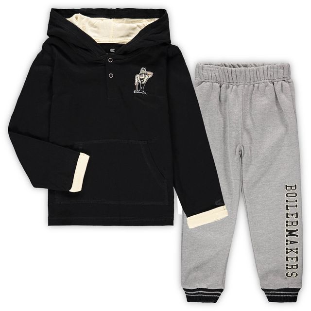 Ensemble sweat à capuche et pantalon de survêtement Purdue Boilermakers Poppies Colosseum noir/gris chiné pour tout-petit