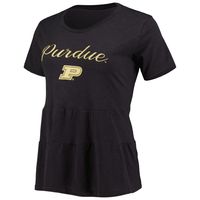 Women's Black Purdue Boilermakers Willow Ruffle-Bottom T-Shirt