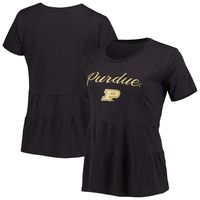 Women's Black Purdue Boilermakers Willow Ruffle-Bottom T-Shirt