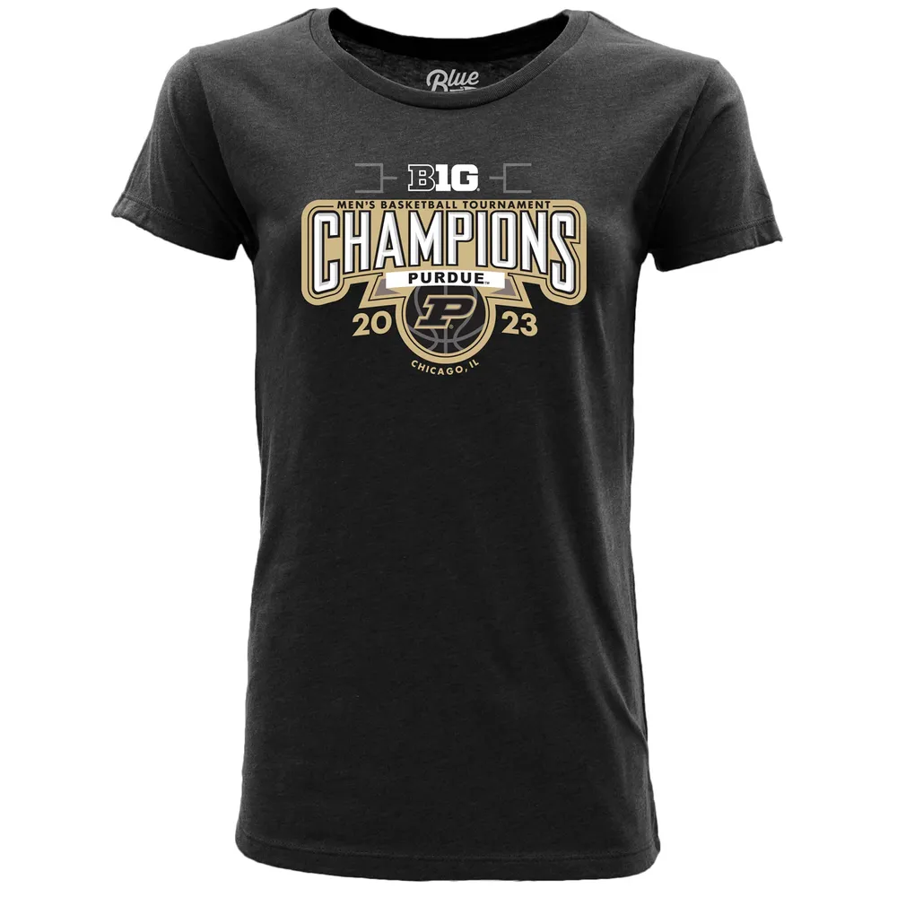 T-shirt pour femme Blue 84 Black Purdue Boilermakers 2023 Big Ten Men's Basketball Conference Tournament Champions Locker Room