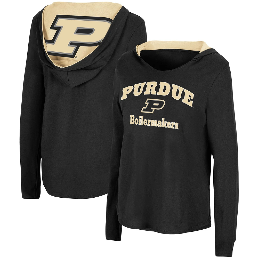 T-shirt à manches longues Colosseum pour femme noir Purdue Boilermakers Catalina Hoodie