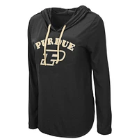 Women's Colosseum Black Purdue Boilermakers My Lover Lightweight Hooded Long Sleeve T-Shirt