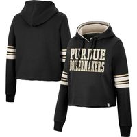 Women's Colosseum Black Purdue Boilermakers Retro Cropped Pullover Hoodie