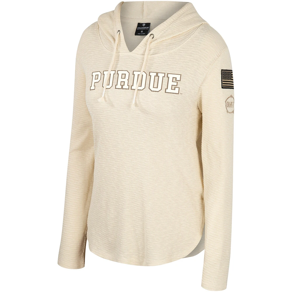 Women's Colosseum Cream Purdue Boilermakers OHT Military Appreciation Casey Raglan Long Sleeve Hoodie T-Shirt