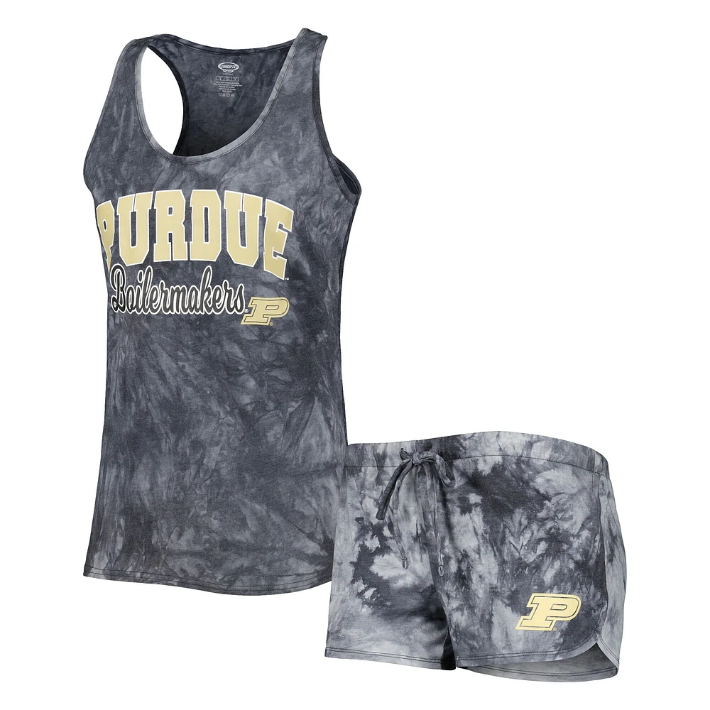 Women's Concepts Sport Charcoal Purdue Boilermakers Billboard Tie-Dye Tank and Shorts Sleep Set