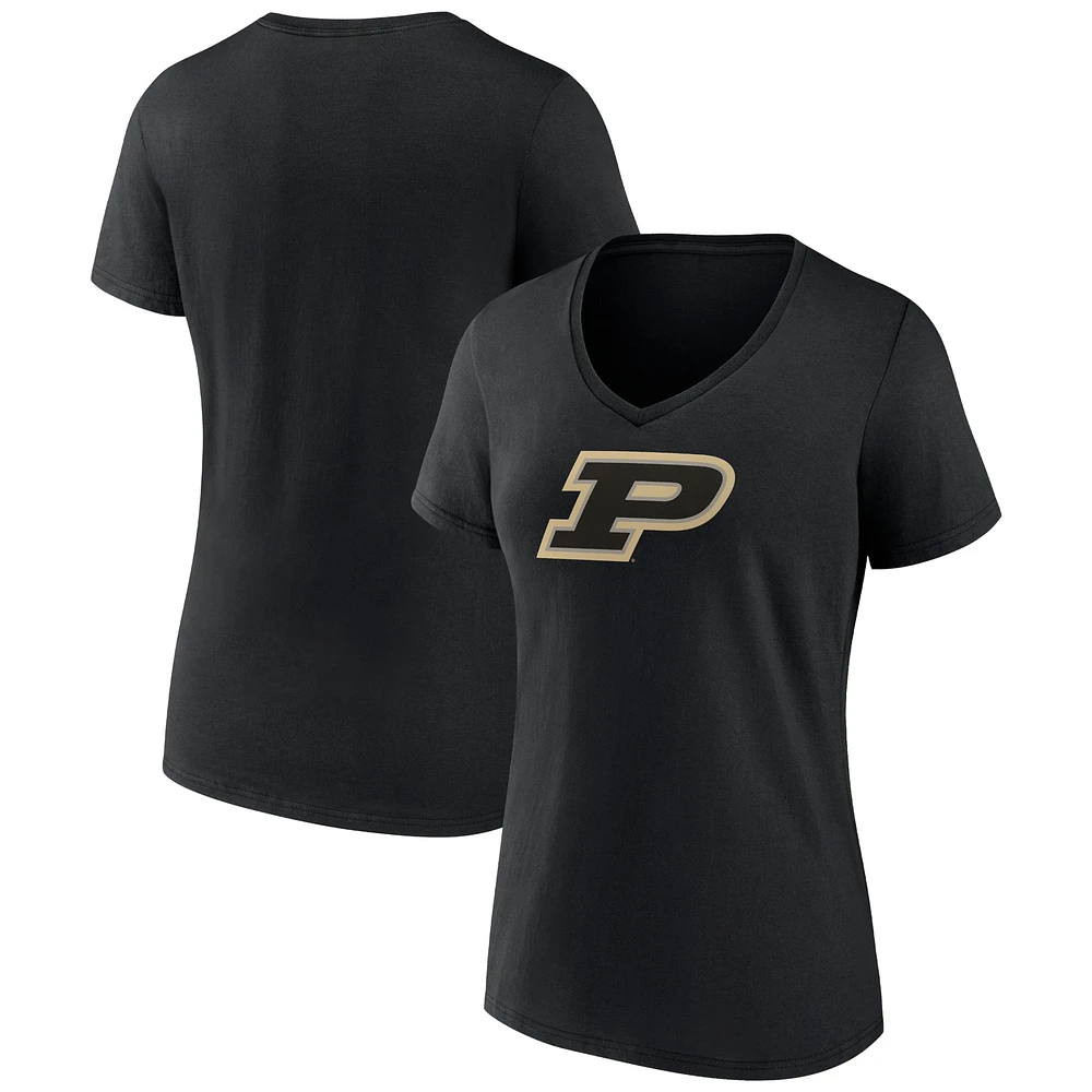 T-shirt col en V noir avec logo Purdue Boilermakers Fanatics pour femme