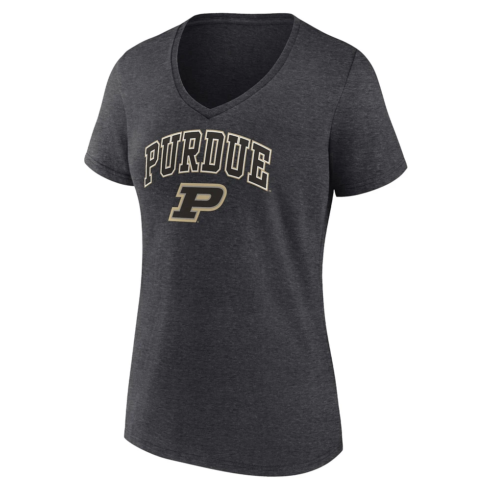 T-shirt col en V pour femme Fanatics Heather Charcoal Purdue Boilermakers Campus