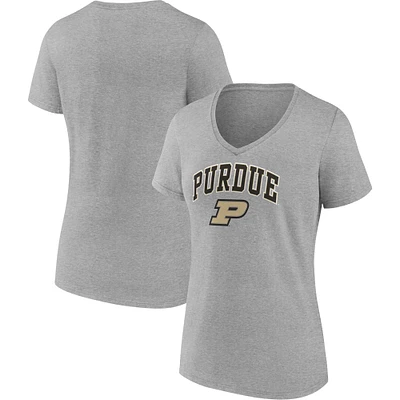 T-shirt à col en V pour femmes Fanatics Heather Gray Purdue Boilermakers Campus