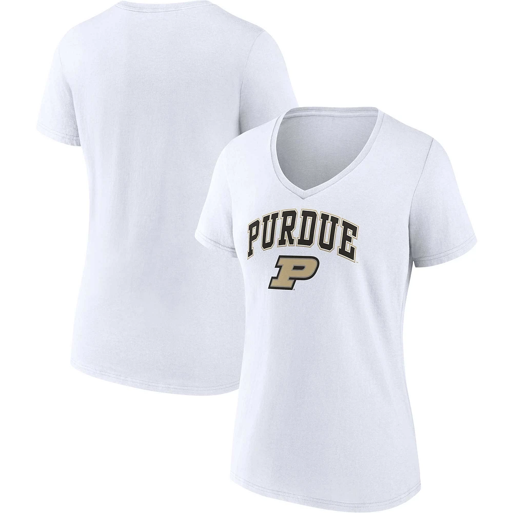 T-shirt à col en V blanc pour femmes Fanatics Purdue Boilermakers Campus