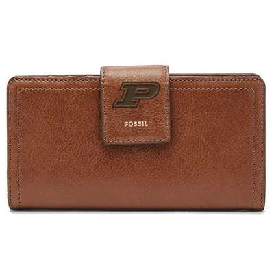 Purdue Boilermakers Fossil Women's Leather Logan RFID Tab Clutch - Brown