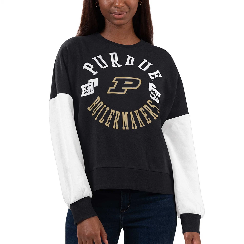 Women's G-III 4Her by Carl Banks Black/White Purdue Boilermakers Team Pride Colorblock Pullover Sweatshirt