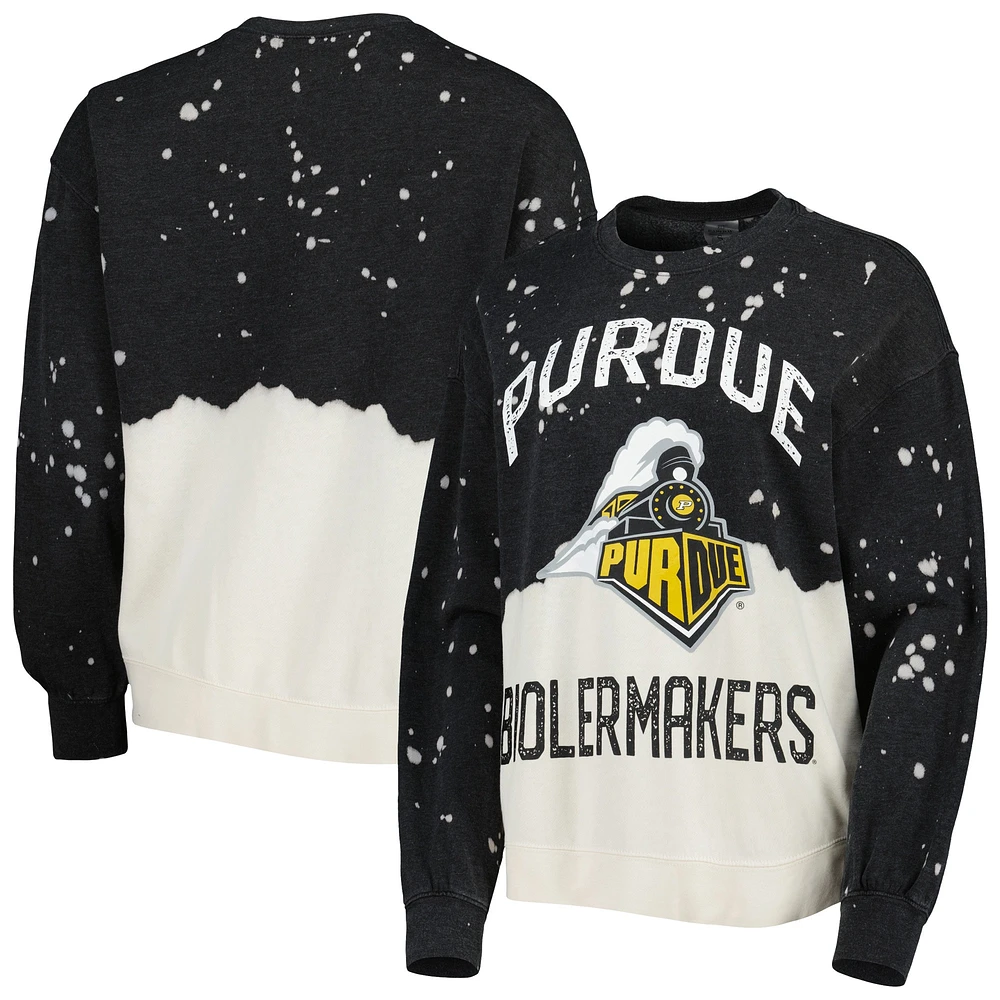 Women's Gameday Couture Black Purdue Boilermakers Twice As Nice Faded Dip-Dye Pullover Long Sleeve Top