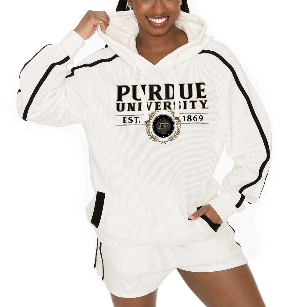 Ensemble sweat à capuche et short pour femme Gameday Couture Cream Purdue Boilermakers Down, Set, Go