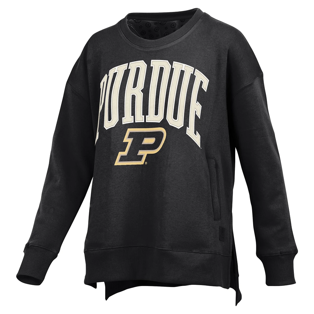 Women's Pressbox Black Purdue Boilermakers Pocketed Arch Pullover Sweatshirt