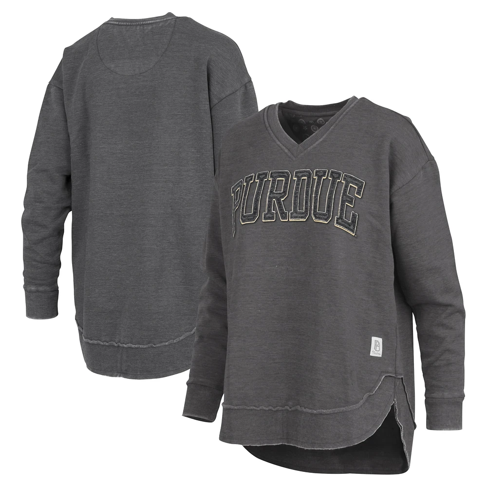 Women's Pressbox  Black Purdue Boilermakers Westin Poncho V-Neck Pullover Sweatshirt