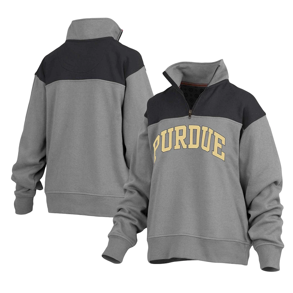 Veste en polaire à quart de zip Pressbox Purdue Boilermakers Avon pour femmes grise