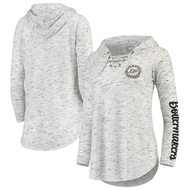 T-shirt à manches longues col en V et lacets Pressbox Purdue Boilermakers gris pour femmes