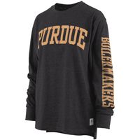 Women's Pressbox Heathered Black Purdue Boilermakers Two-Hit Canyon Long Sleeve T-Shirt