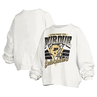 Sweat-shirt surdimensionné à logo rétro Janice Pressbox pour femme, blanc, Purdue Boilermakers