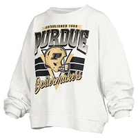 Sweat-shirt surdimensionné à logo rétro Janice Pressbox pour femme, blanc, Purdue Boilermakers